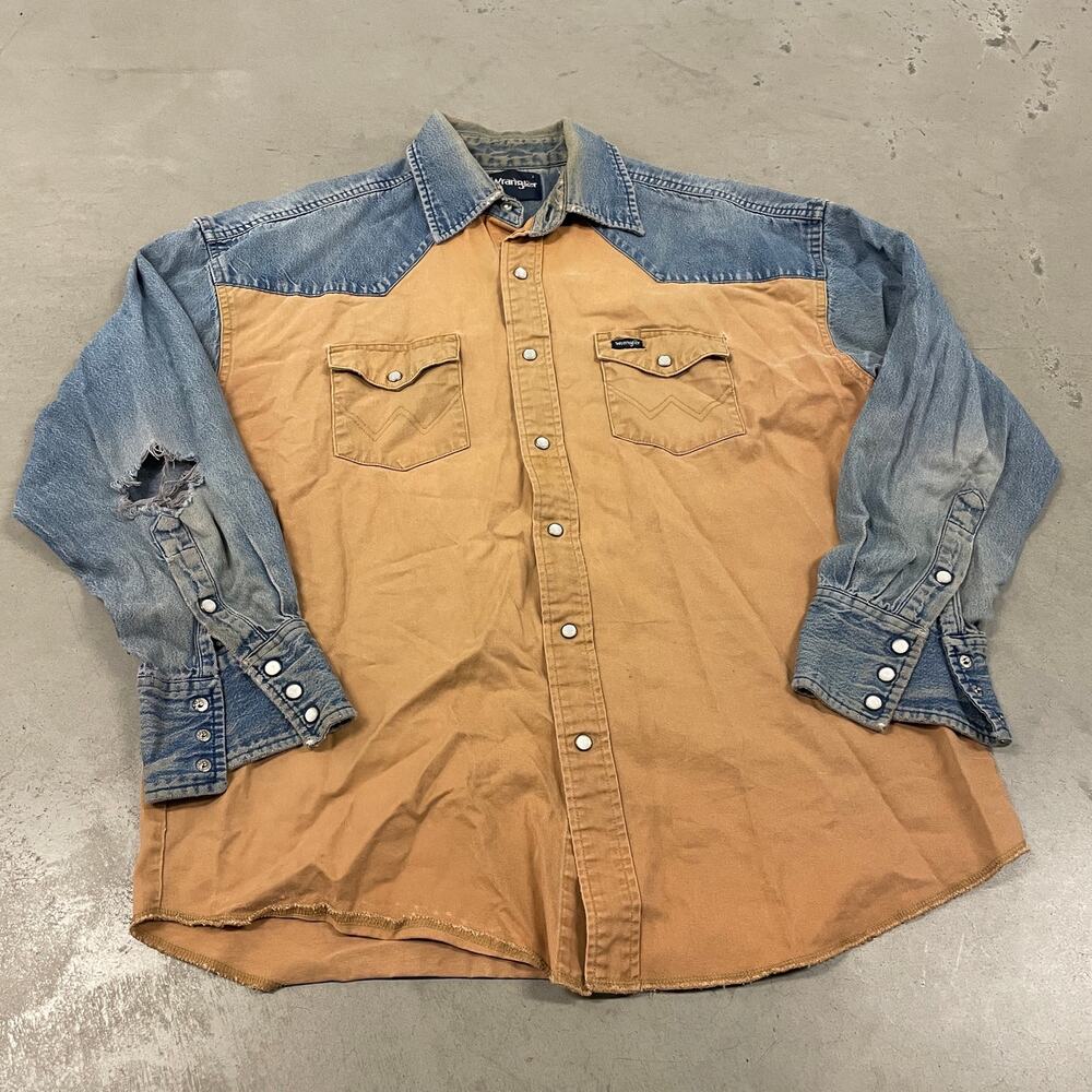 Vintage 80s thrashed wrangler western pearl snap shirt